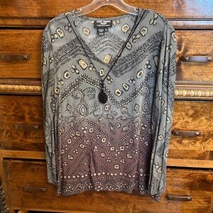 Saint Tropez West Gray and Brown Printed Long-Sleeve Tunic